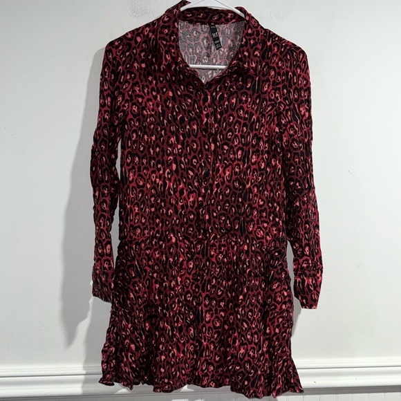 Zara tunic leopard print long sleeve half button down pockets small - Picture 2 of 4